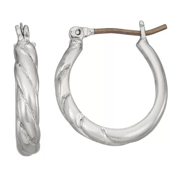 NAPIER Contemporary Silver Twist Detail Smooth Back Hoop Earrings**NEW! - Picture 3 of 4